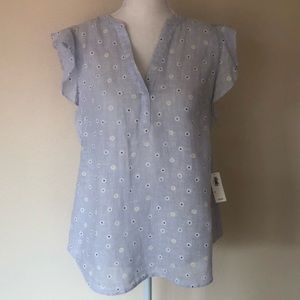 Old Navy Printed Ruffle-Trim Linen-Blend Top
